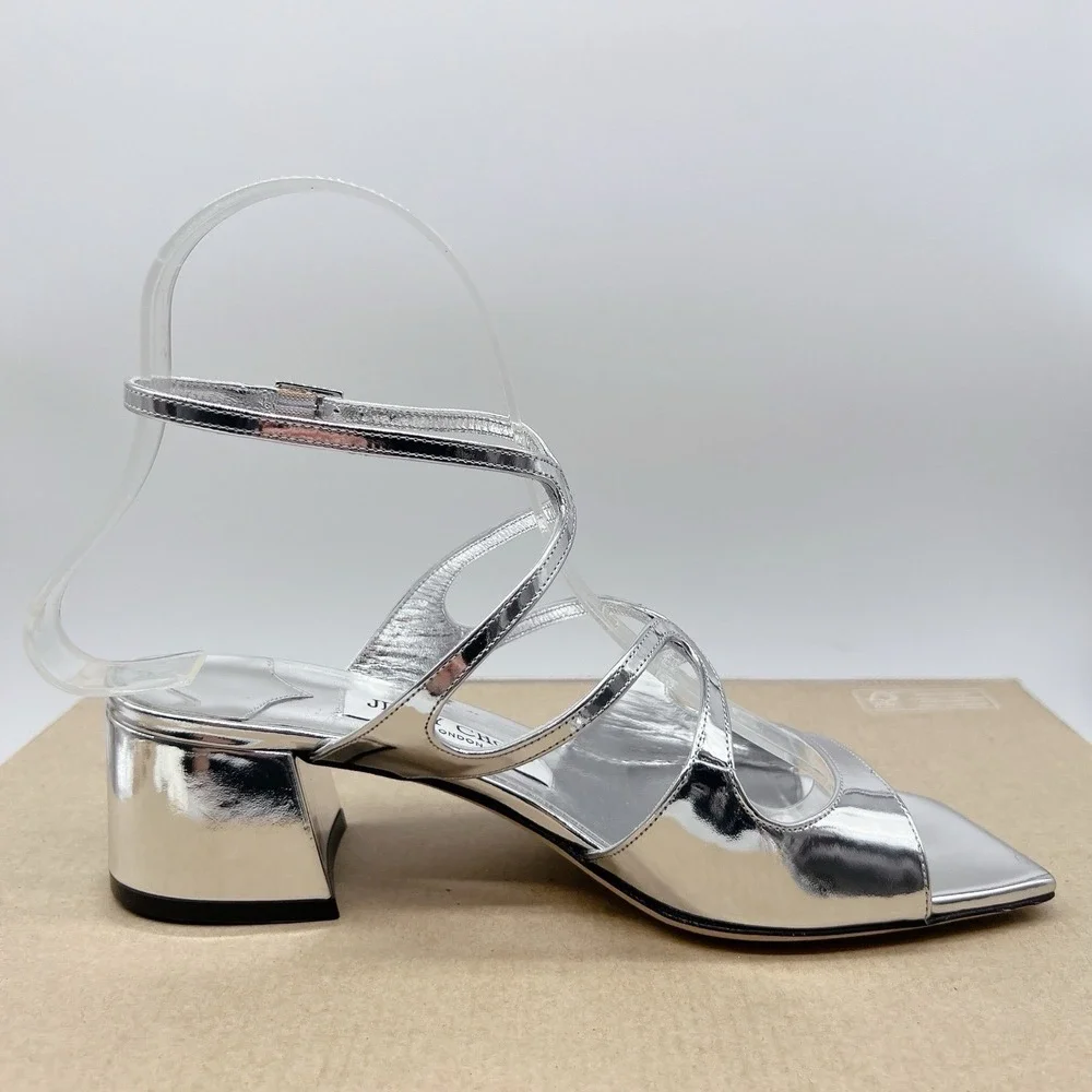 Jimmy Choo Azilia 45 Women's Heels Scrappy Sandals Metallic Silver Leather US 6 - Picture 9 of 12